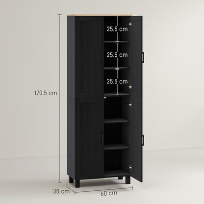 Freestanding Kitchen Cupboard, 4-Door Storage Cabinet with Adjustable Shelves, Modern Kitchen Pantry, 170cm, Black