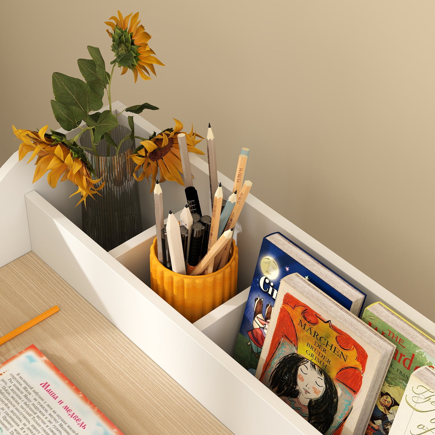 Kids Desk and Chair Set, Children Study Table with Storage and Shelves for Study Room, Gift for 3-8 Years, Natural