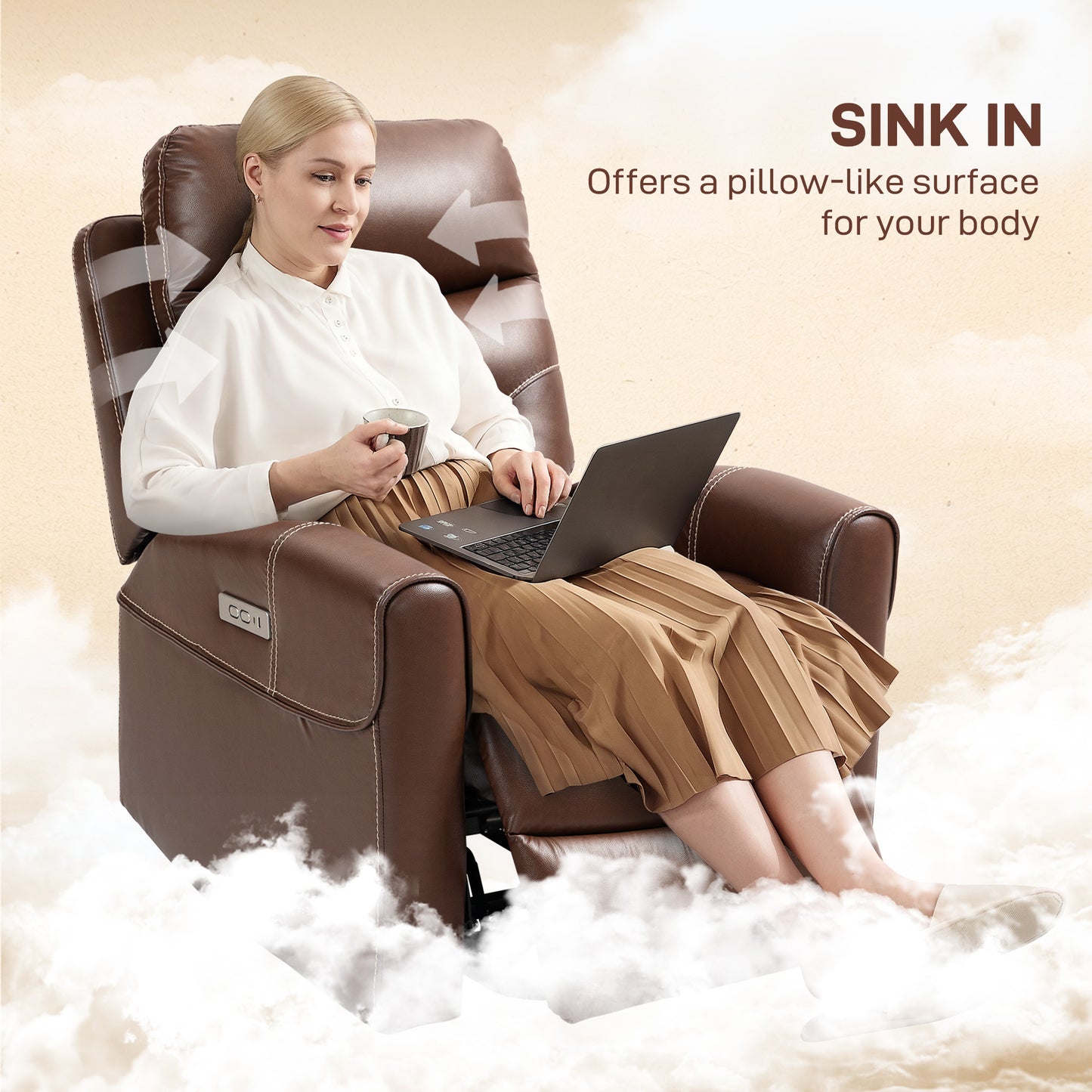 Power Lift Recliner Chair for Elderly, Overstuffed Faux Leather Riser and Reclining Chair with USB A+C Ports