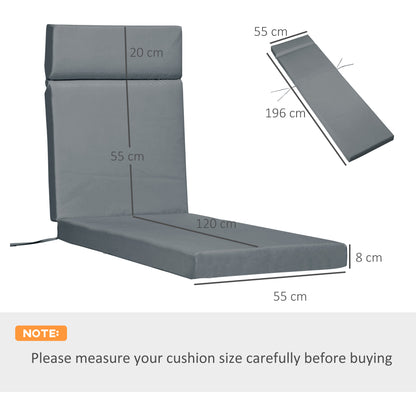 Set of 2 Sun Lounger Cushions, Replacement Cushions for Rattan Furniture with Ties, 196 x 55 cm, Cushion ONLY, Dark Grey