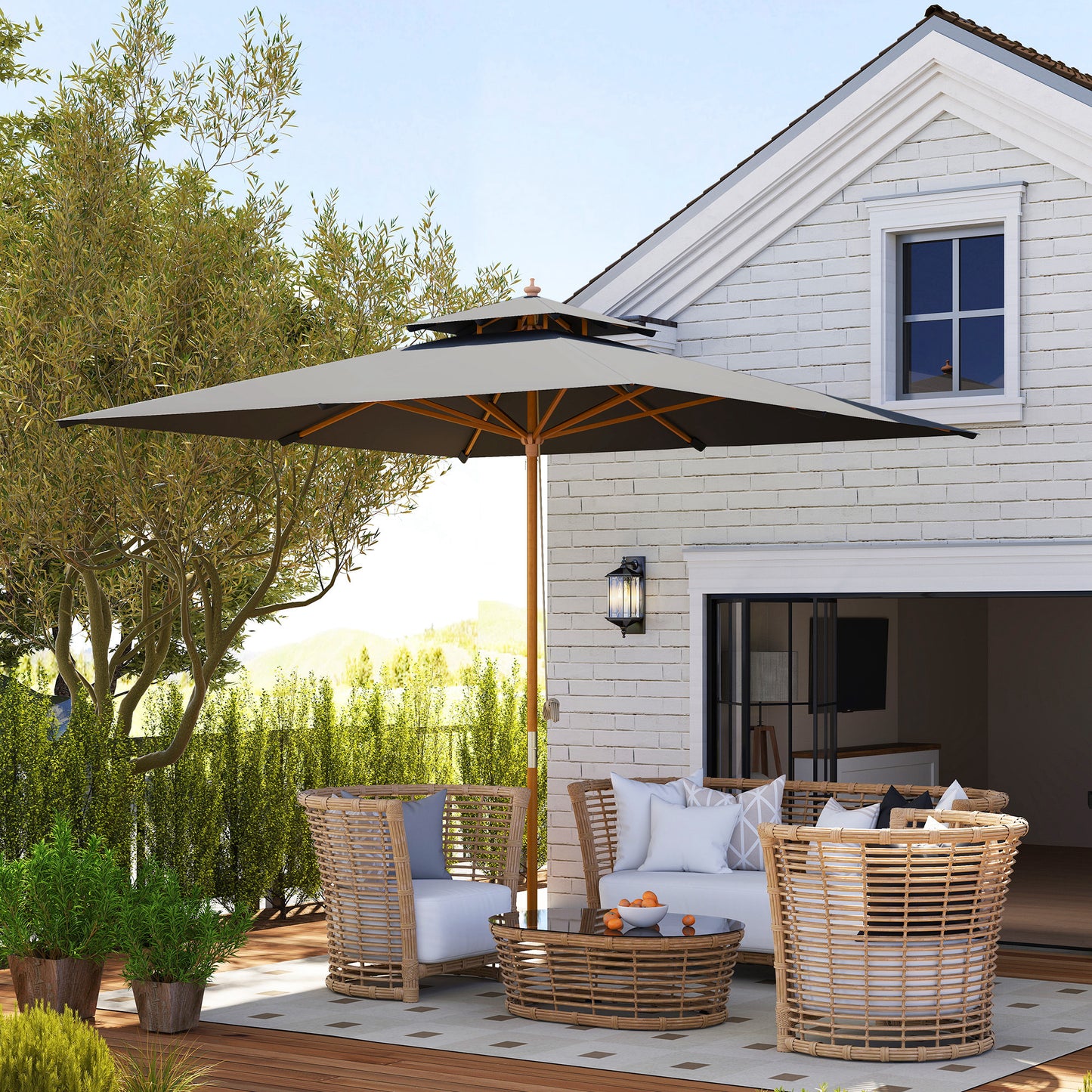 3 m Square Garden Parasol - Black