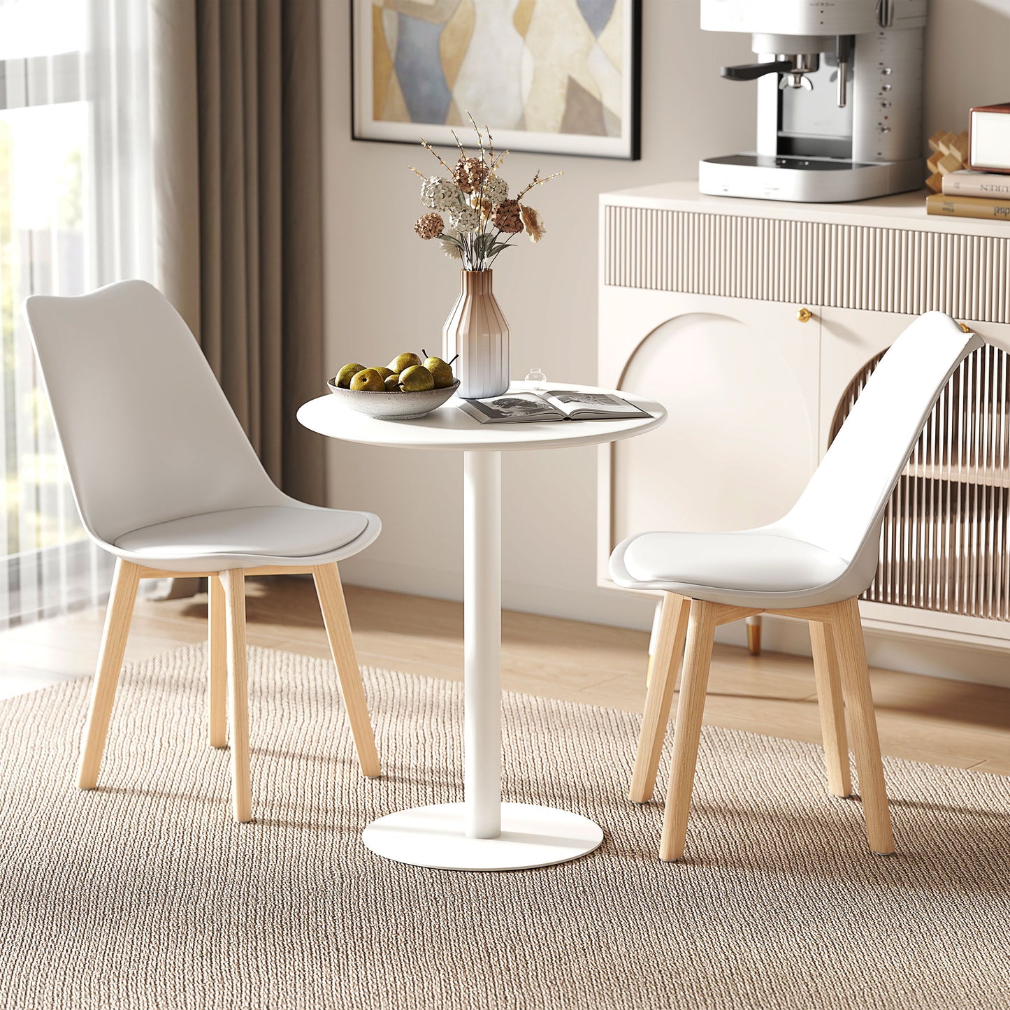 Dining Table, Round Kitchen Table with Steel Base for Living Room, Dining Room, 60 x 60 x 72cm, White