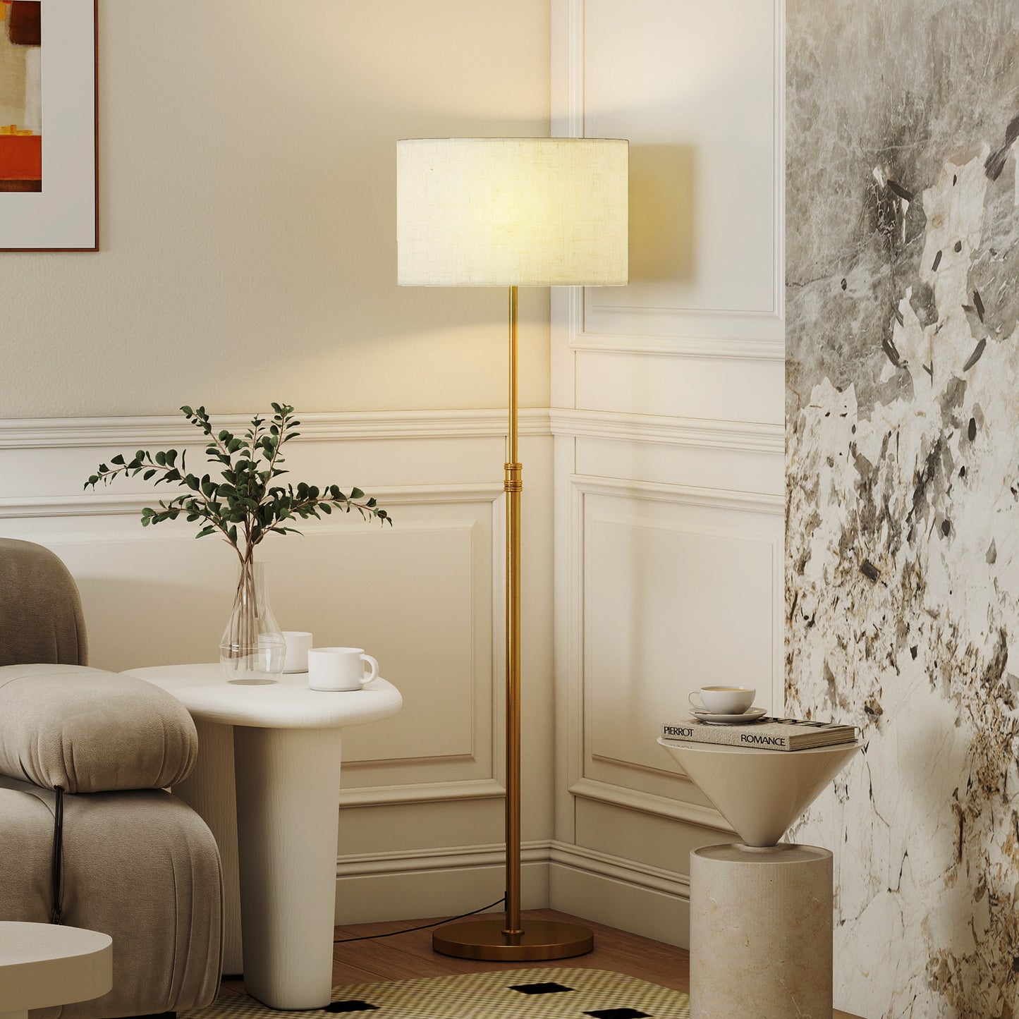Floor Lamp with Remote, Height Adjustable Standing Lamp with Linen Shade