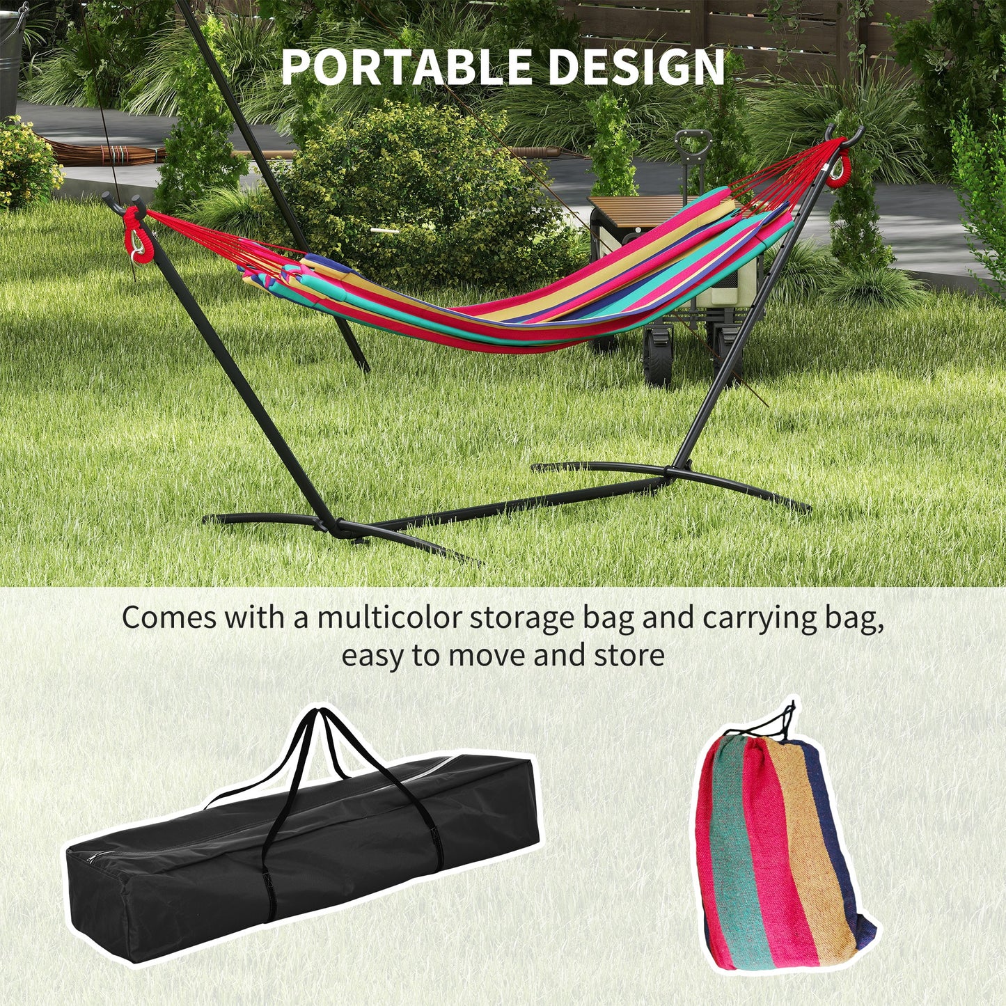 298 x 117cm Hammock with Stand Camping Hammock with Portable Carrying Bag, Adjustable Height, 120kg Load Capacity
