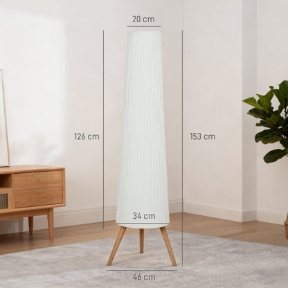 Dimmable Tripod Floor Lamp with Foot Switch, Nordic Standing Lamp with Fabric Shade, 153cm, White, White and Natural