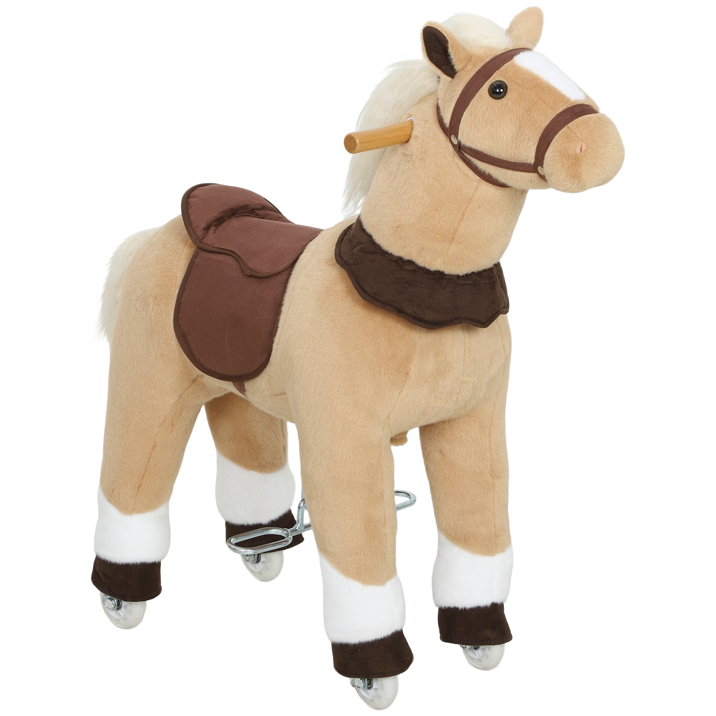 Rocking Horse, Plush Ride On Horse with Rolling Wheels & Saddle, Ride On Pony Toy for Kids 3-5 Years, Up to 25kg, Brown
