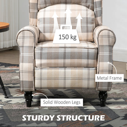 Wingback Recliner Armchair for Living Room, Pushback Reclining Chair with Round Armrests, Footrest and Rubber Wood Legs