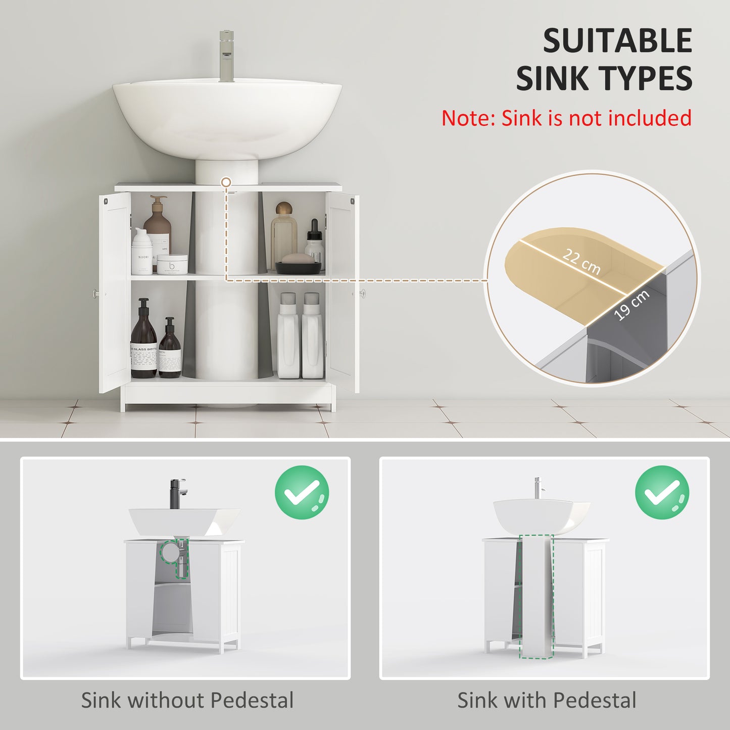 Under Sink Bathroom Storage Cabinet 2 Layers Vanity Unit Wooden - White