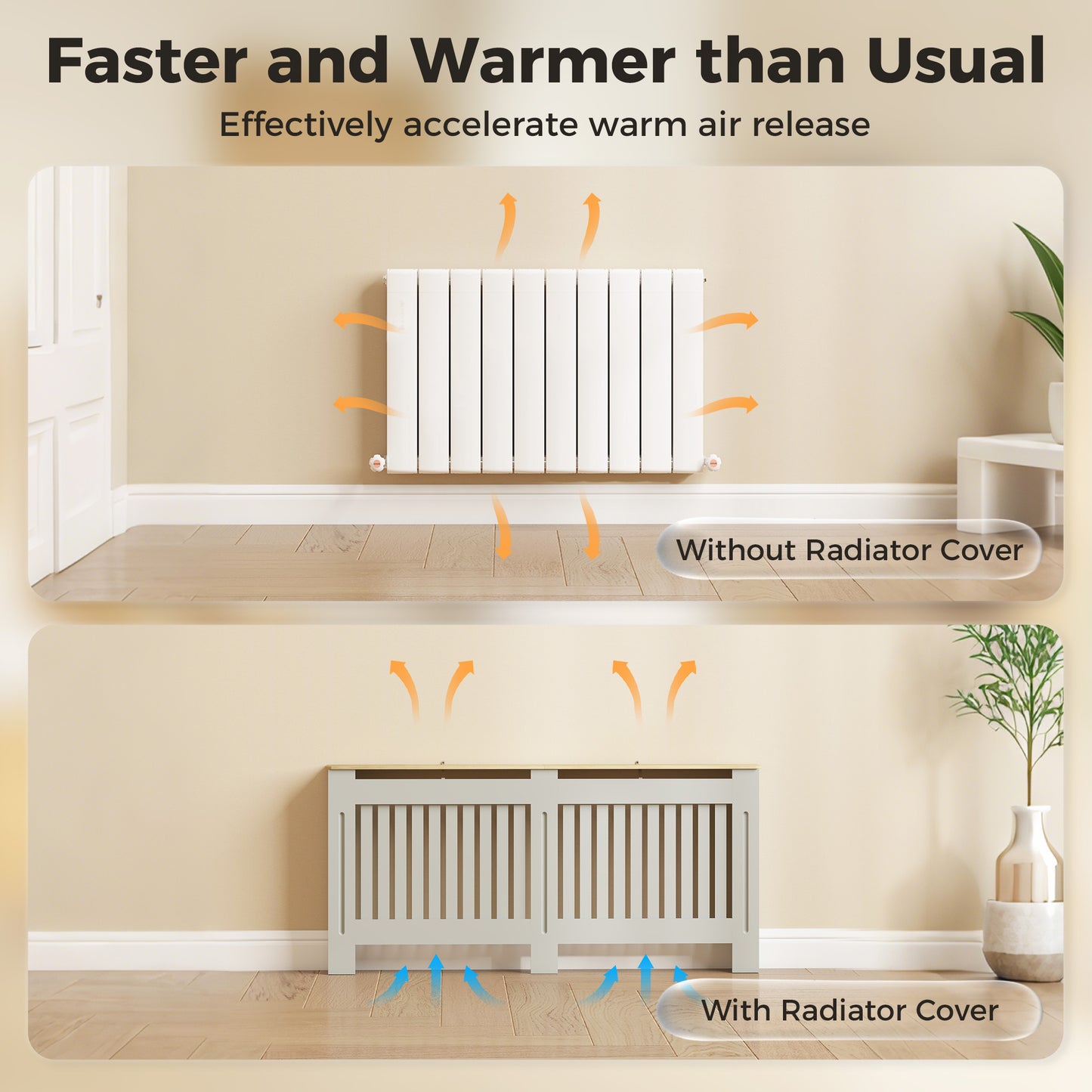 Slatted Radiator Cover, Painted Cabinet with Line Grill Design, 172L × 19W × 81H cm, Grey