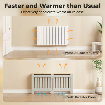 Slatted Radiator Cover, Painted Cabinet with Line Grill Design, 172L × 19W × 81H cm, Grey