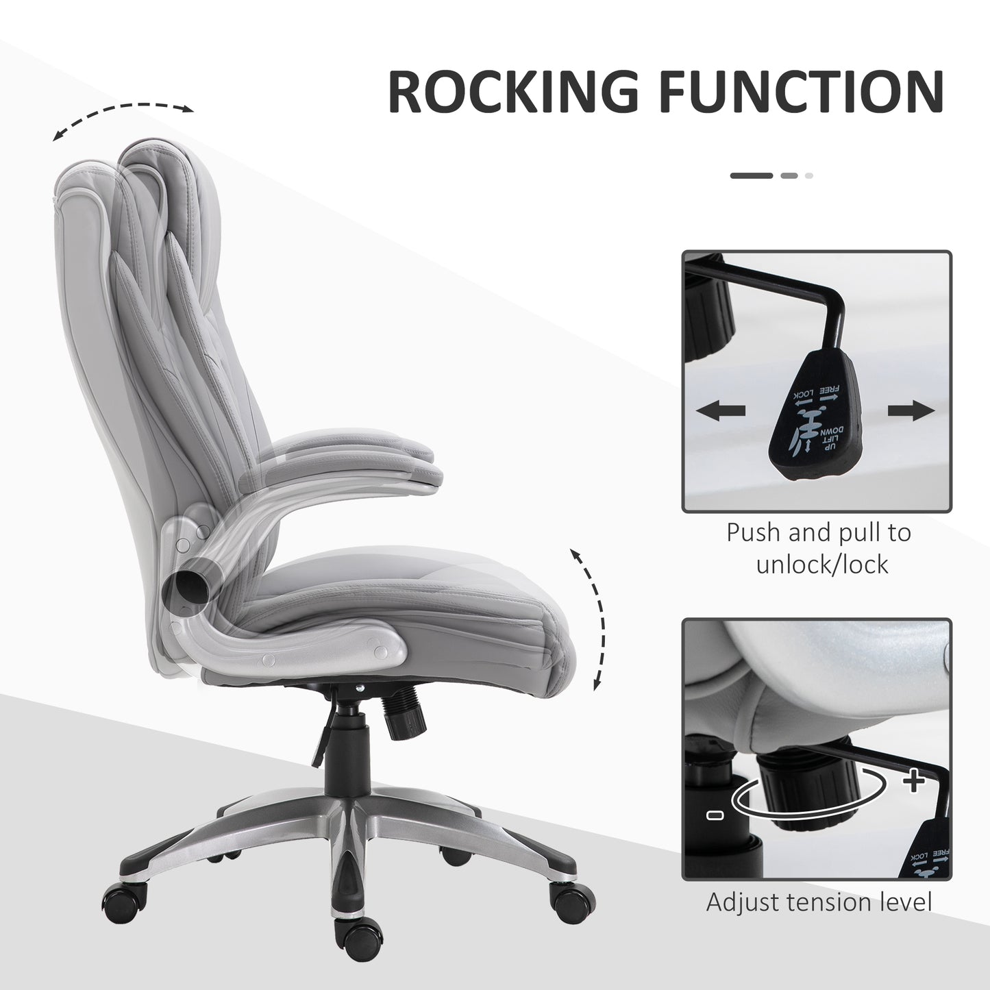 Faux Leather Executive Swivel Office Chair - Grey