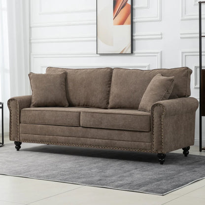 3-Seater Sofa with Nailhead Trim Armrest Design, Cushions and Pillows