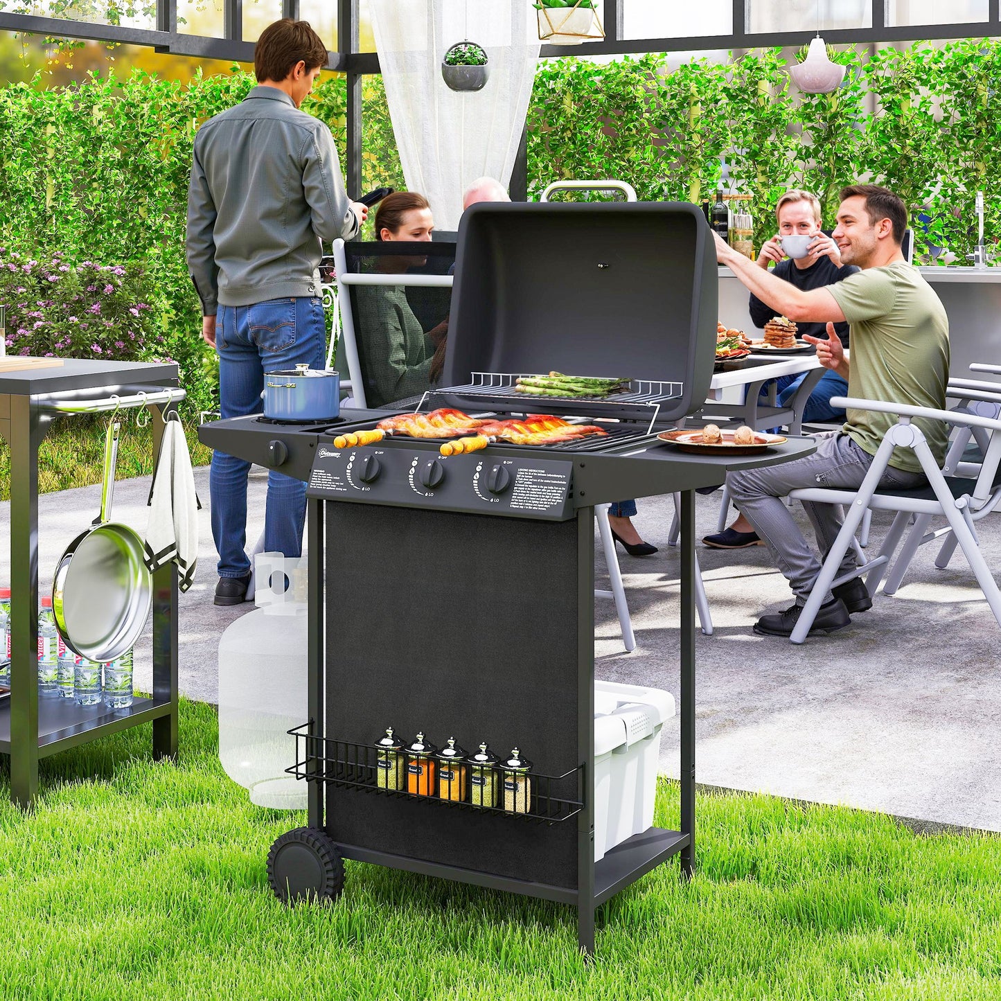 Four Burner Gas Grill BBQ - Black