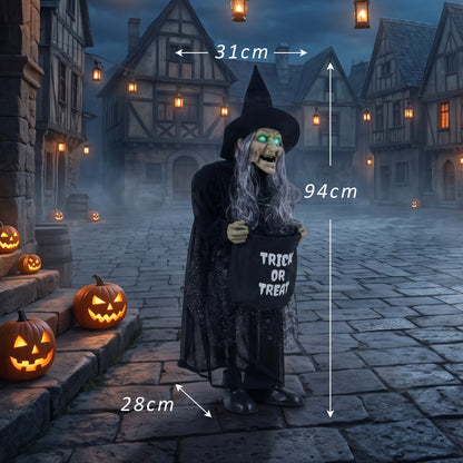 94cm Animated Witch Halloween Decoration, Scary Halloween Animatronics Decor with Sound Touch Activated & Light Up Eyes