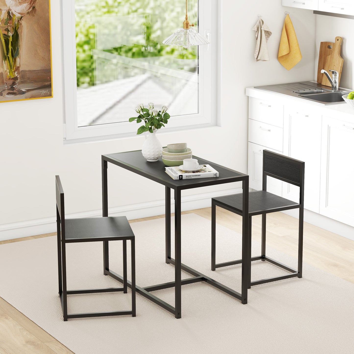 3 Piece Dining Table and Chairs Set, Dining Room Sets, Rectangular Space Saving Table and 2 Chairs for Compact Kitchens