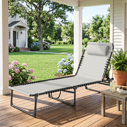 Foldable Sun Lounger, Outdoor 4 Level Adjustable Backrest Reclining Chaise Chair, Steel Frame Recliner Chair for Camping