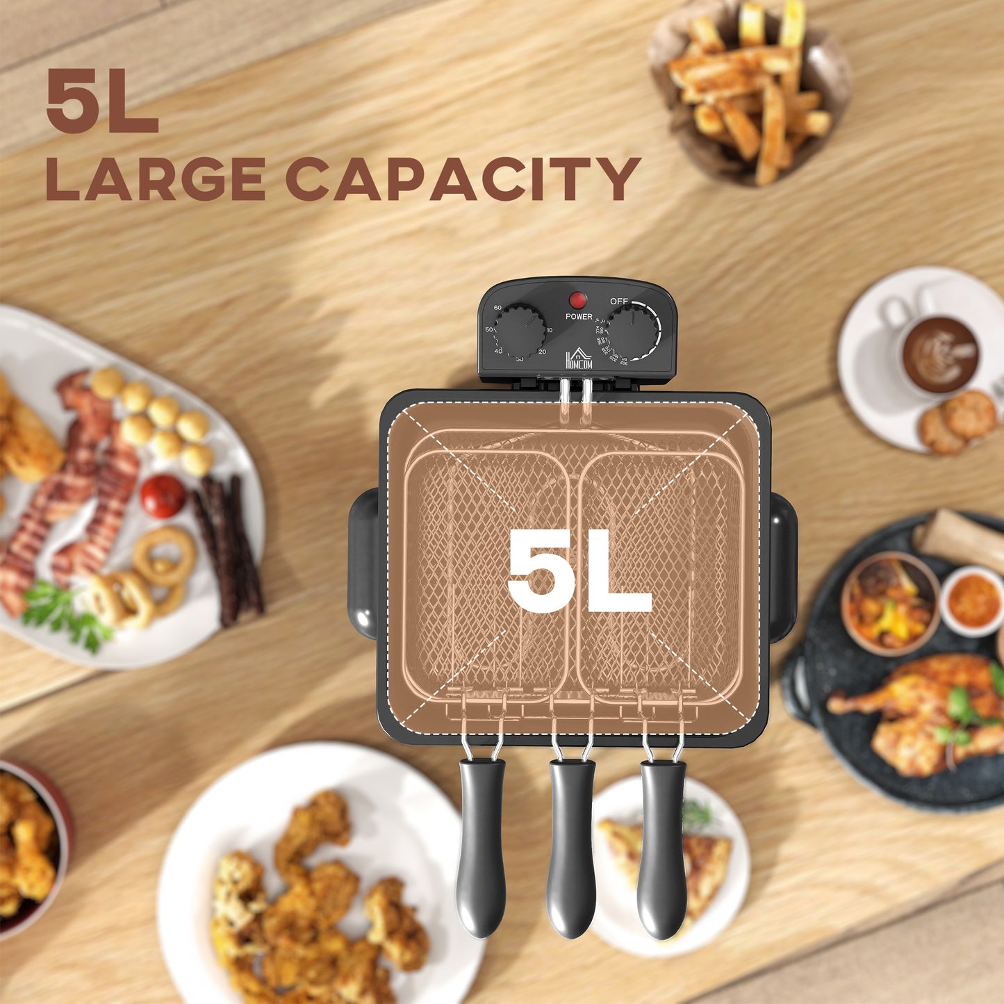 5 Litre Deep Fat Fryer Stainless Steel with Adjustable Temperature, 60min Timer, Removable Oil Basket