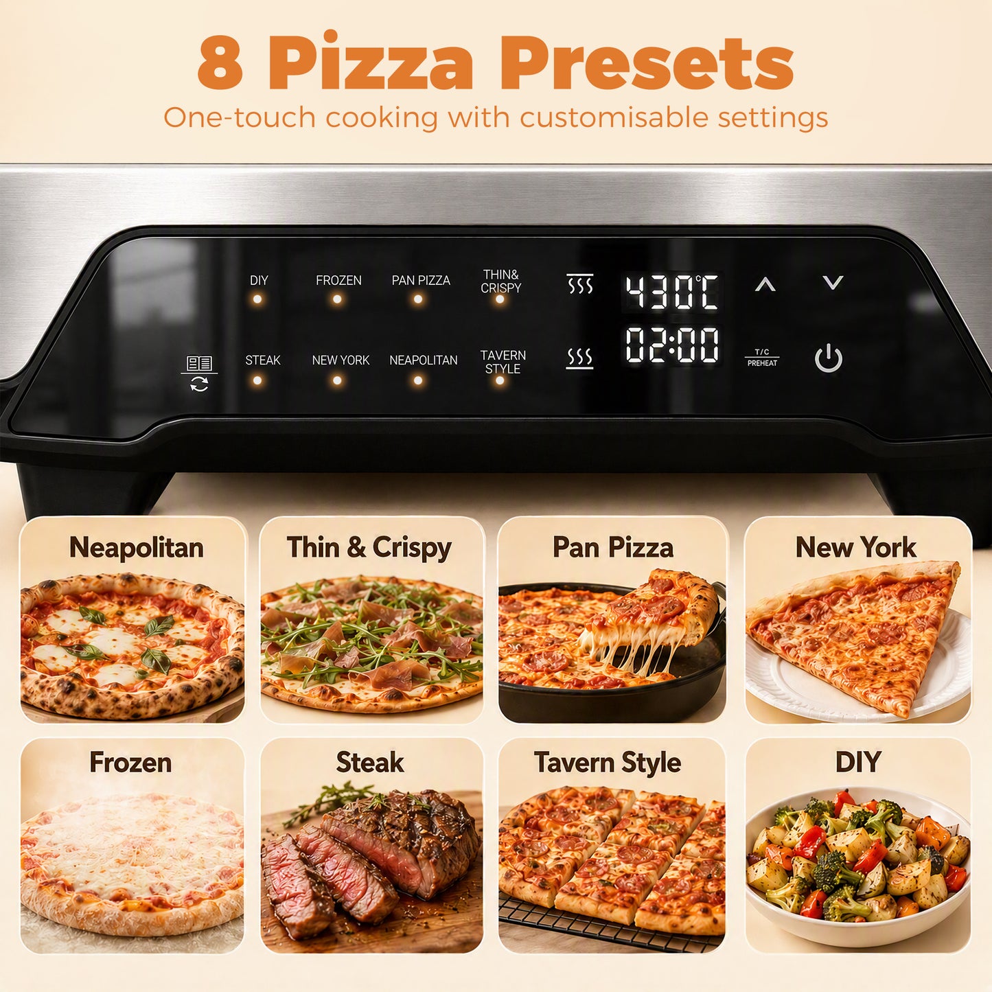 Electric Pizza Oven, 12 Inch Pizza Maker with 8 Preset Modes and Ceramic Stone, 2200W