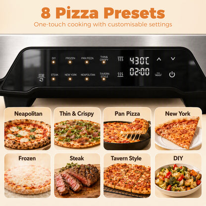 Electric Pizza Oven, 12 Inch Pizza Maker with 8 Preset Modes and Ceramic Stone, 2200W
