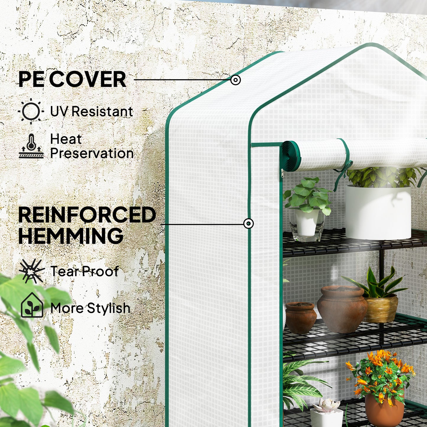 Four-Tier Mini Greenhouse, with Reinforced Plastic Cover