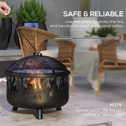 Steel Fire Pit BBQ, with Poker - Black