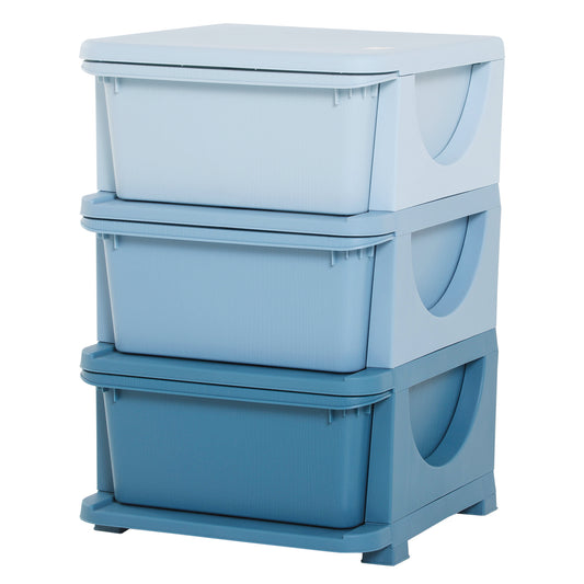3 Drawers Plastic Kids Storage Units, 3 Tier Children Toy Chest for Nursery, Playroom, Bedroom, Blue