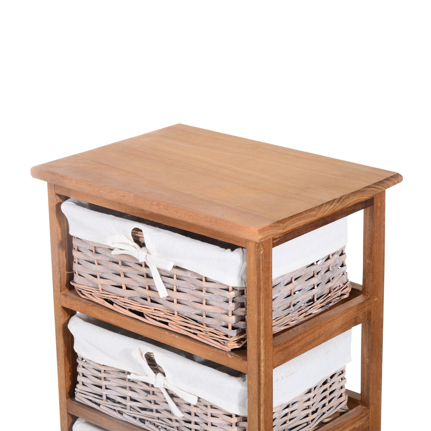 5 Drawer Dresser Wicker Basket Storage Shelf Unit Wooden Frame Home Organisation Cabinet Bedroom Office Furniture Natural Fin