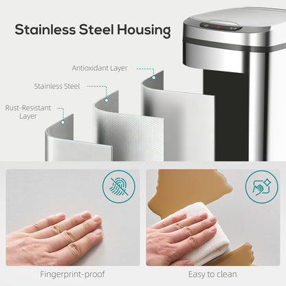 12L Sensor Bin, Automatic Touchless Motion Sensor Kitchen Bin with Fingerprint Resistant Stainless Steel, Silver