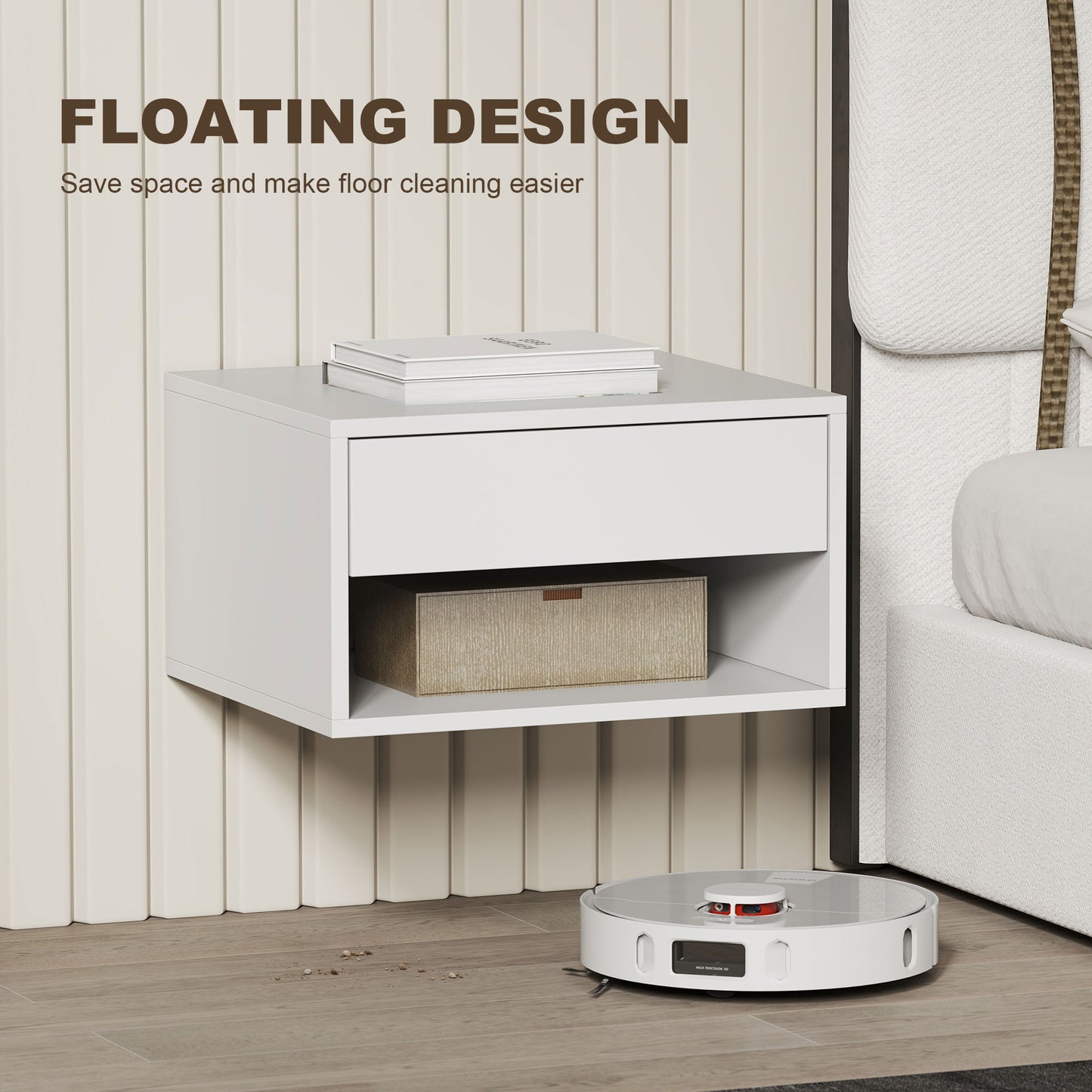 Set of Two Floating Bedside Tables - White