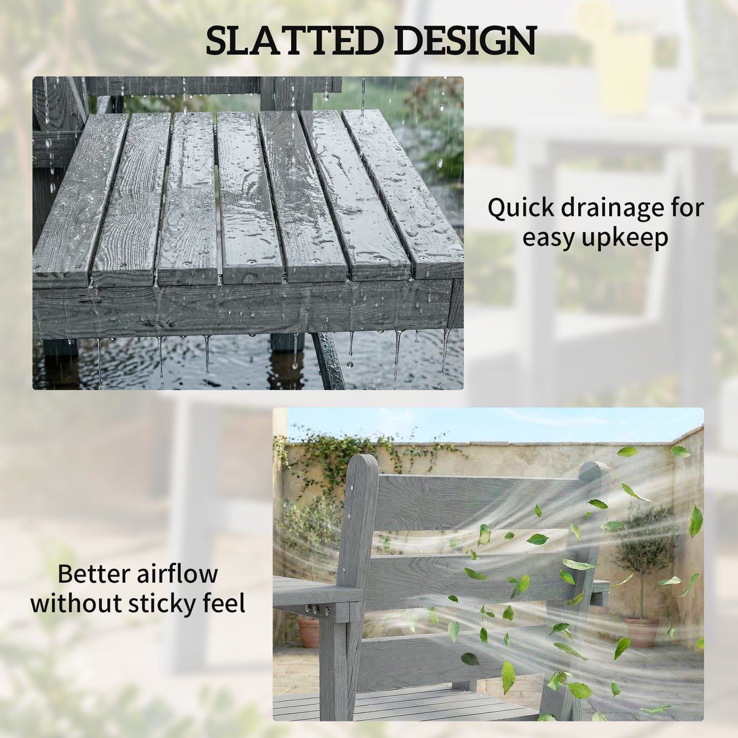Outdoor Garden Loveseat, Embossed Wooden Jack and Jill Garden Seat with Integrated Table, Grey