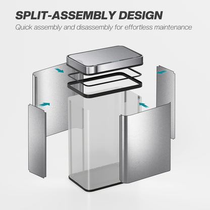 50 L Sensor Can, Sensor Bin with Soft-Close Lid, Fingerprint-Proof Stainless Steel, Silver Tone
