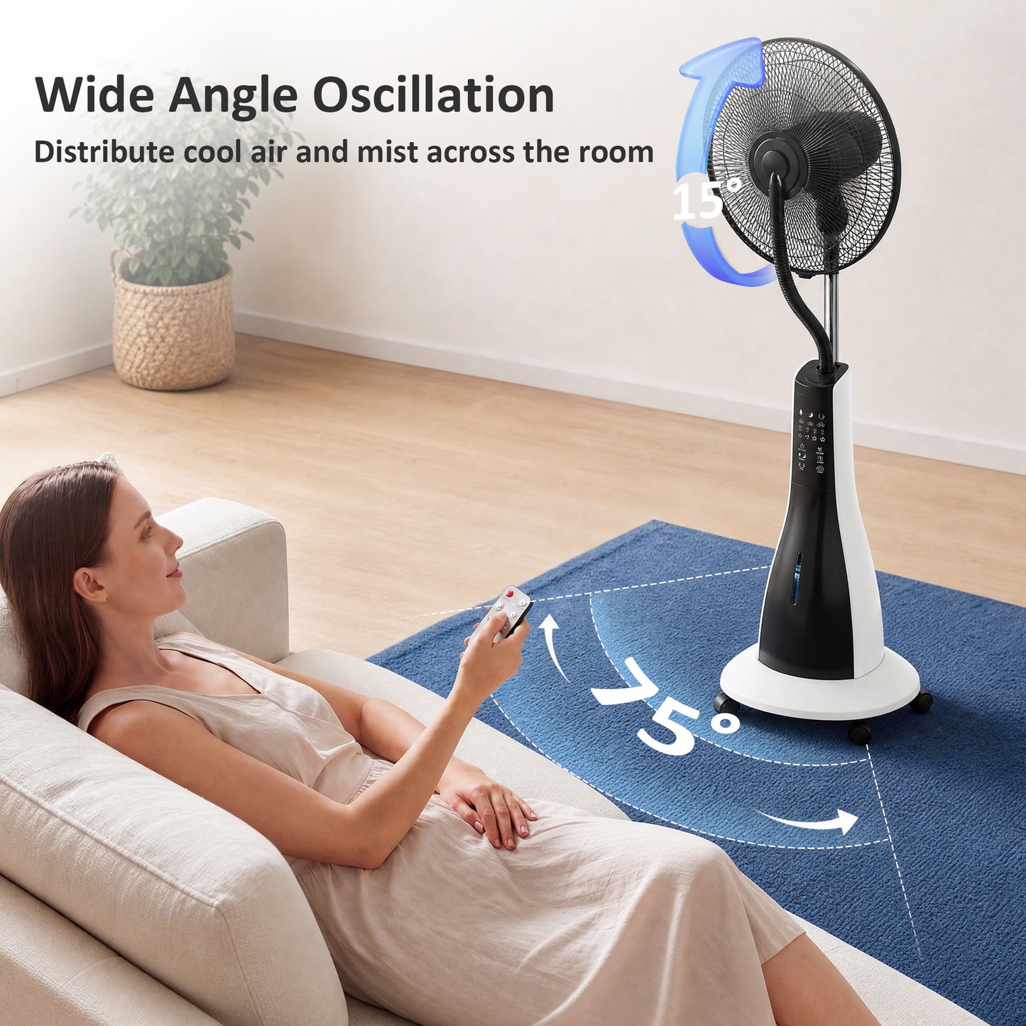 Pedestal Fan with Water Mist Spray, Spray Misting Fan with 75° Oscillation, Remote Control, Tilt Head, 3 Speeds, 3 Modes