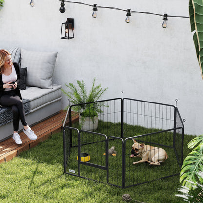 6 Panels Dog Playpen, Portable Detachable Puppy Pen with Door, for Small Dogs, 60cm High, Grey