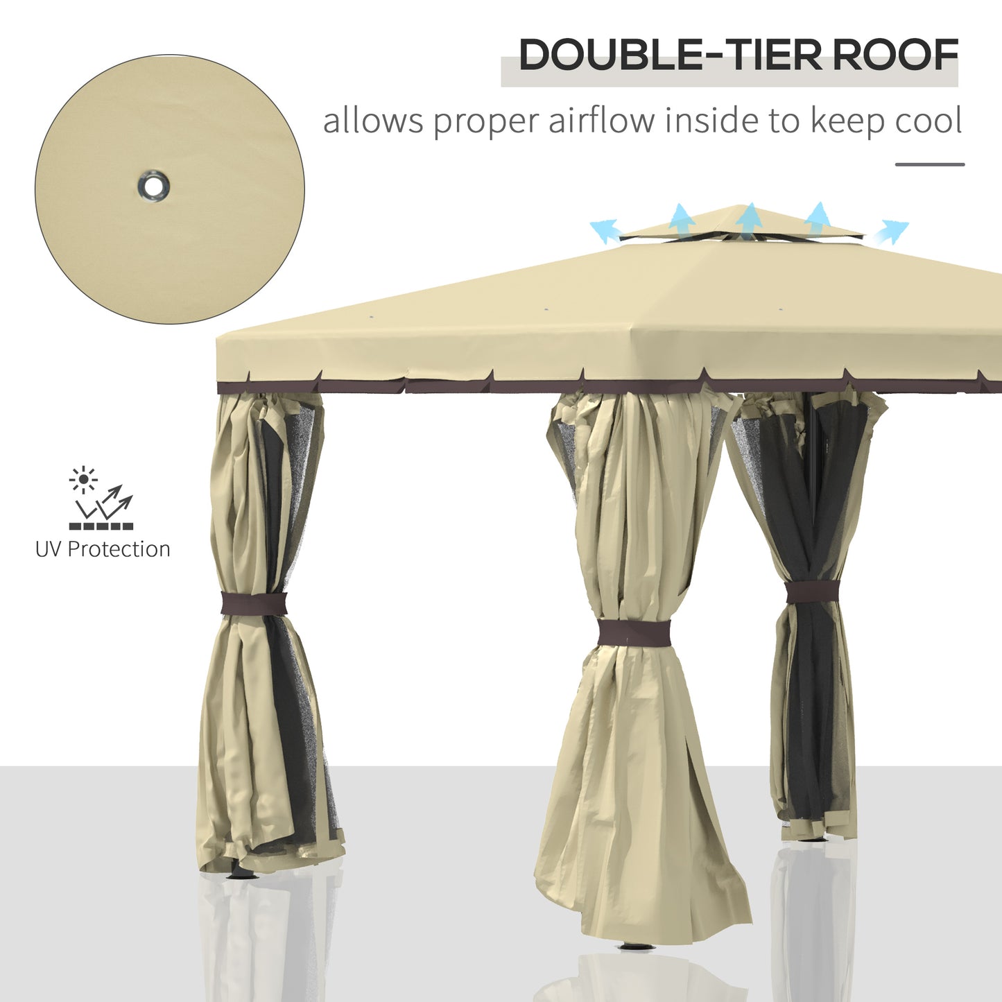3 x 3(m) Patio Gazebo Canopy Garden Pavilion Tent Shelter with 2 Tier Water Repellent Roof, Mosquito Netting and Curtains