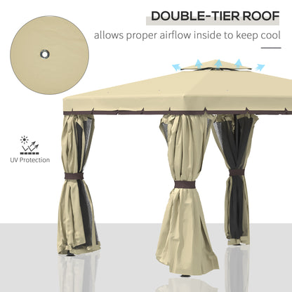 3 x 3(m) Patio Gazebo Canopy Garden Pavilion Tent Shelter with 2 Tier Water Repellent Roof, Mosquito Netting and Curtains