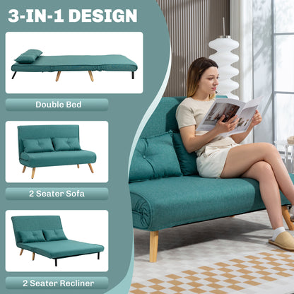 Two-Seater Linen-Look Sofa Bed - Green