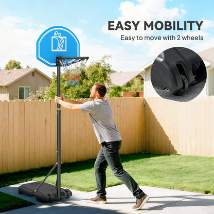 Adjustable Basketball Hoop and Stand, with Wheels and Weight Base, Blue