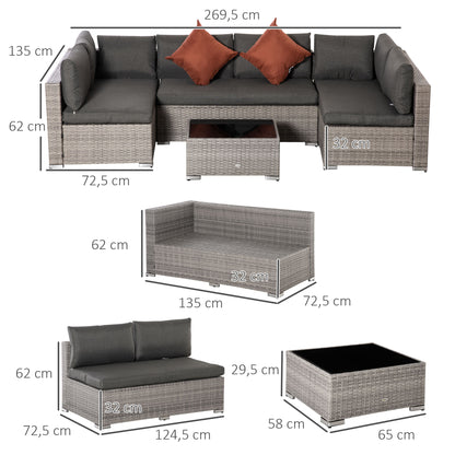 Four-Piece Half-Square Rattan Sofa Set - Mixed Grey