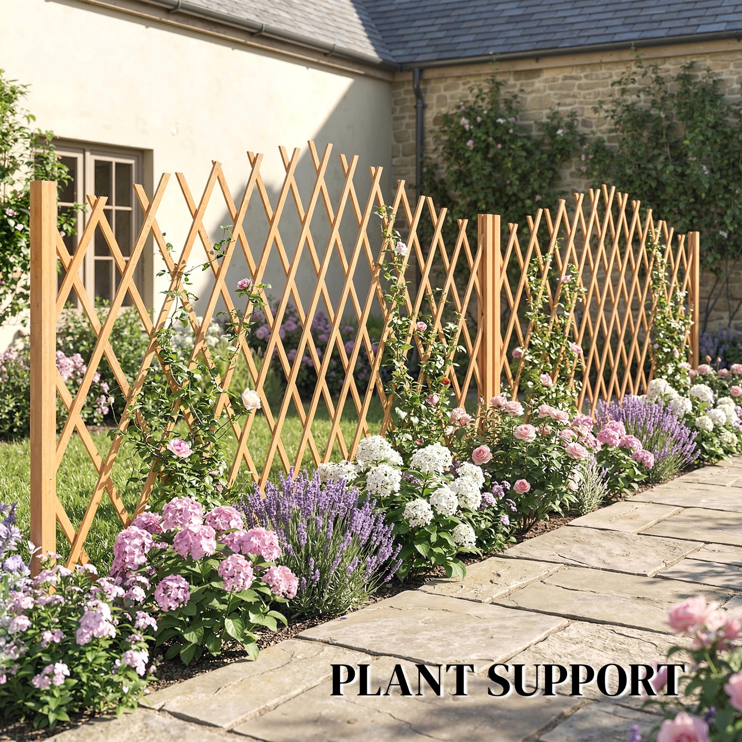 2 Pack Expanding Fence Panels, Wooden Freestanding Garden Fence with Stable Feet, 180 x 30 x 103cm, Brown