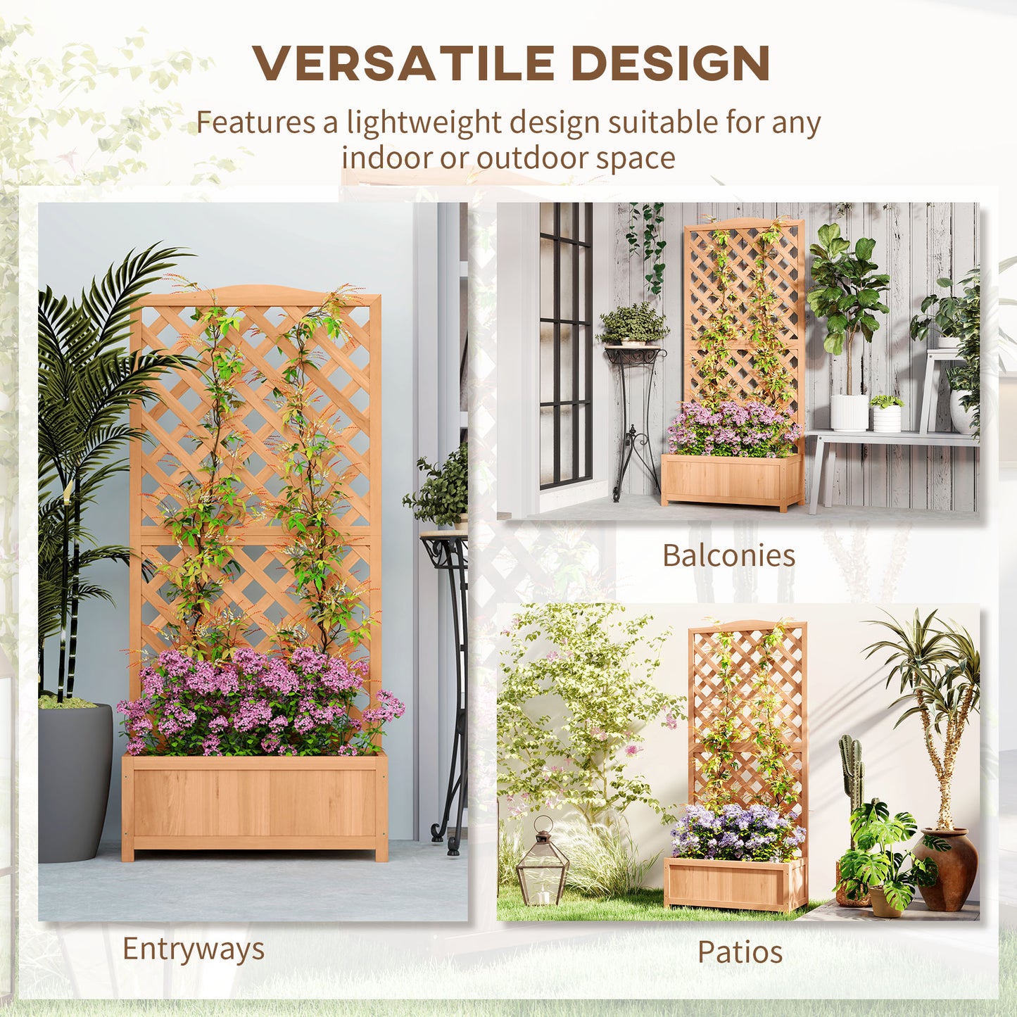Wooden Planter with Trellis, Freestanding Raised Bed for Garden with Lattice, Outdoor Planter Box for Climbing Plants, Vines