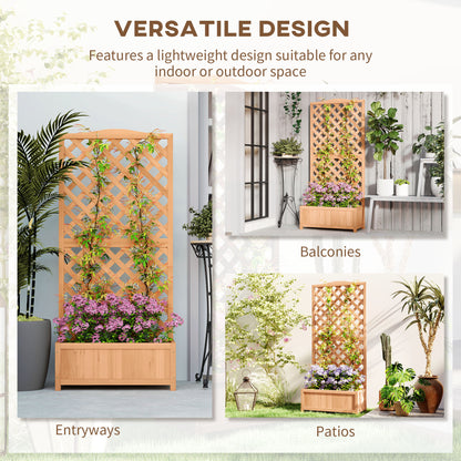 Wooden Planter with Trellis, Freestanding Raised Bed for Garden with Lattice, Outdoor Planter Box for Climbing Plants, Vines