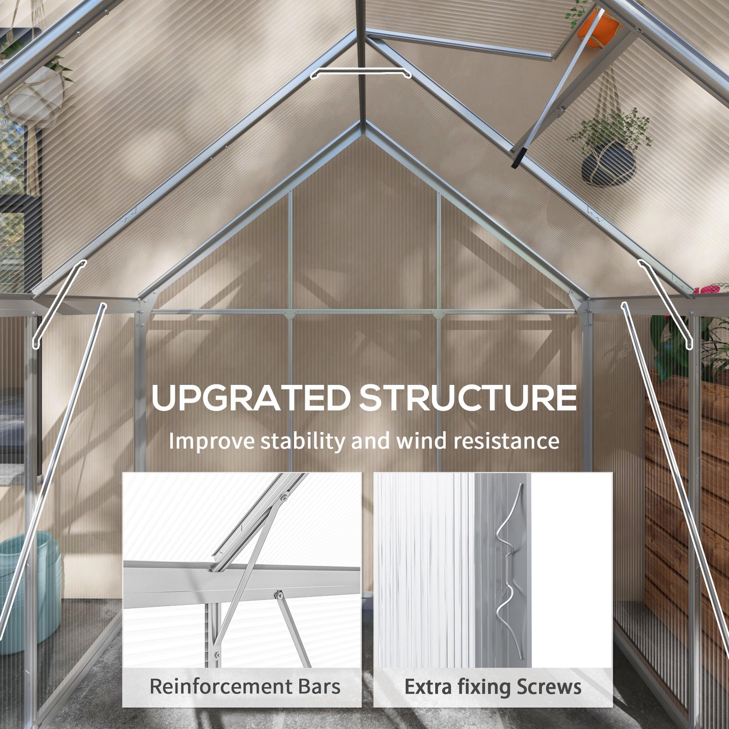 6 x 6ft Walk-In Greenhouse, Polycarbonate Greenhouse with Sliding Door, Window, Aluminium Frame, Foundation, Silver
