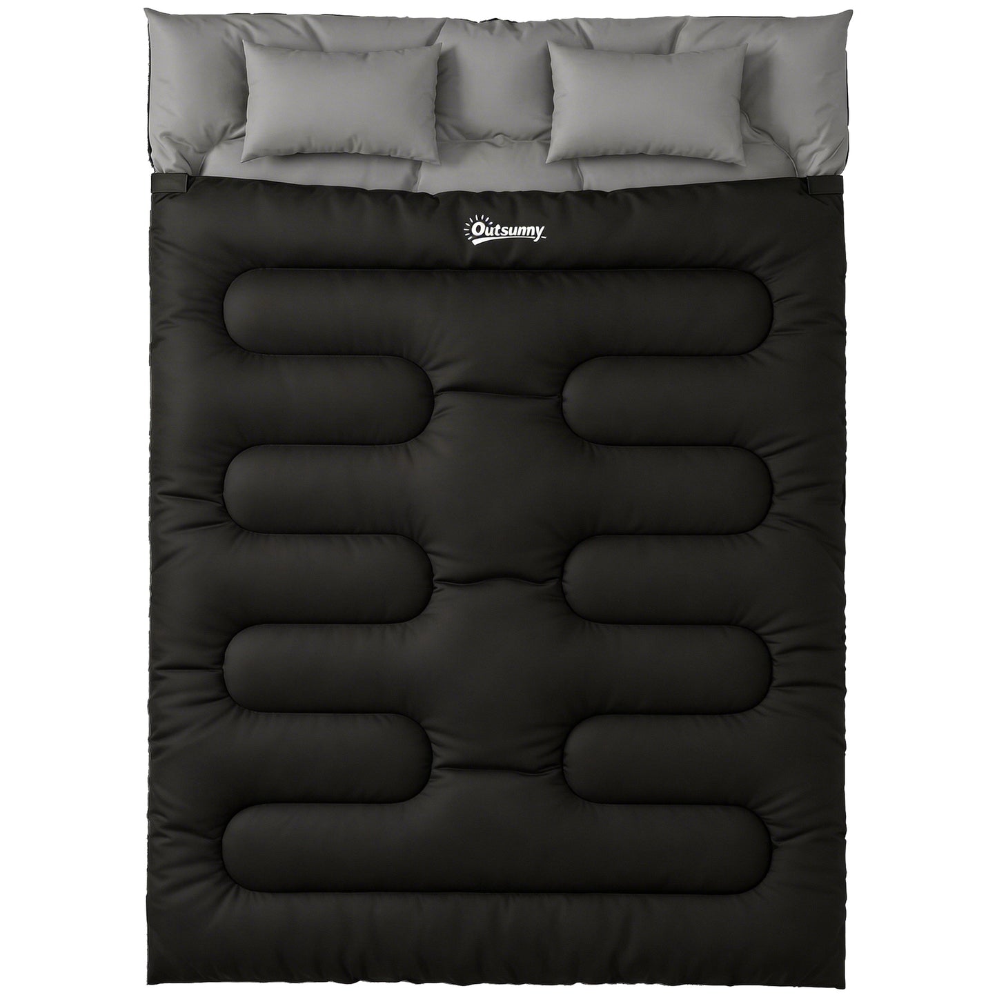 Double Sleeping Bag with 2 Pillows, 220 x 160 cm Extra-Large Sleeping Bag for Adults, Black