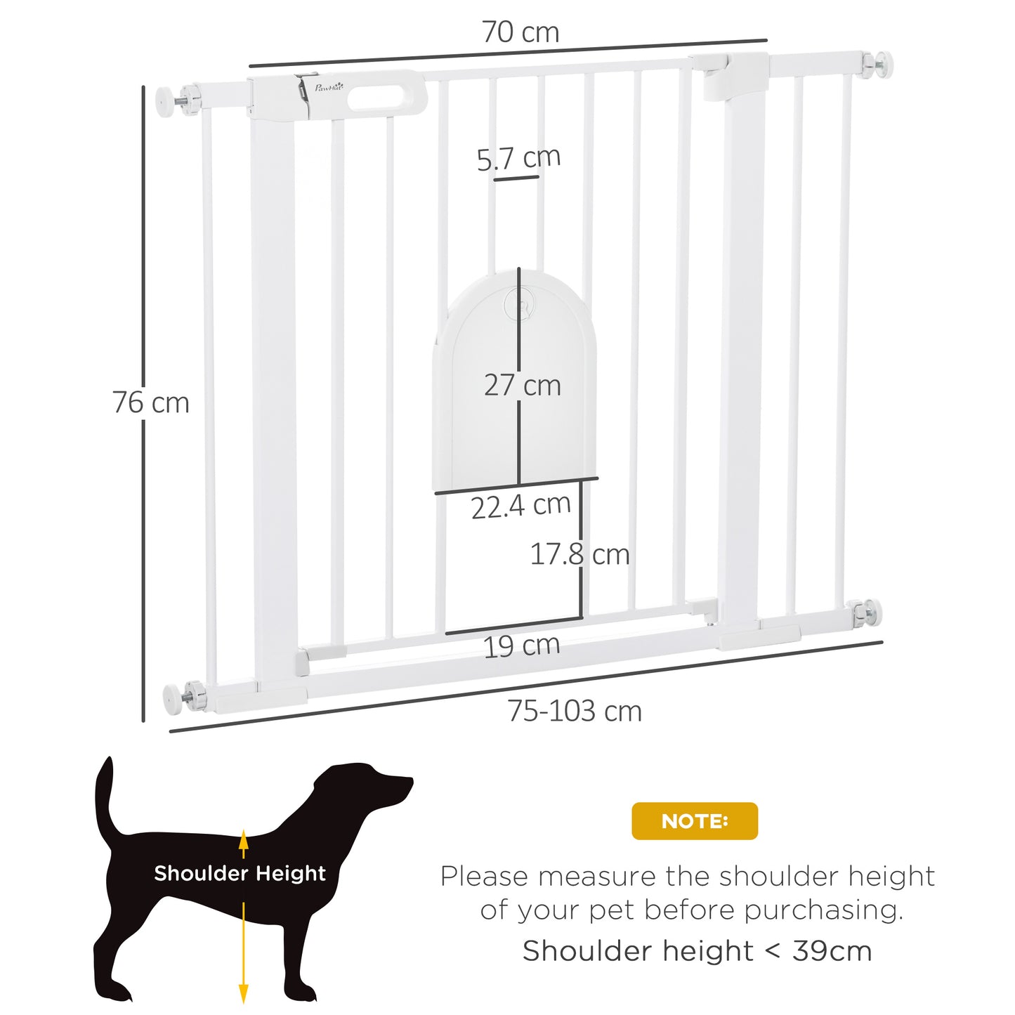 Dog Gate with Cat Flap Pet Safety Gate Barrier, Stair Pressure Fit, Auto Close, Double Locking, for Doorways, Hallways