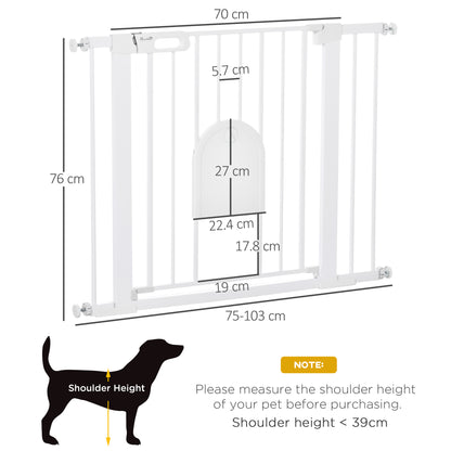 Dog Gate with Cat Flap Pet Safety Gate Barrier, Stair Pressure Fit, Auto Close, Double Locking, for Doorways, Hallways