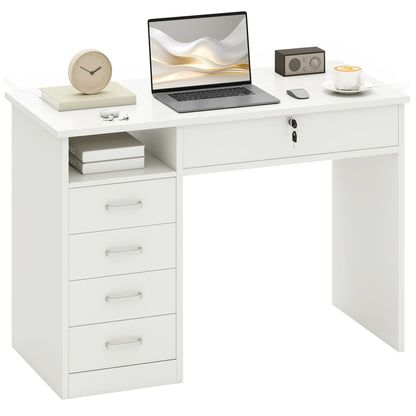 Computer Desk, Home Office Desk with Lockable Drawer, Storage Shelf for Study Bedroom, 110 x 50 x 76 cm, White