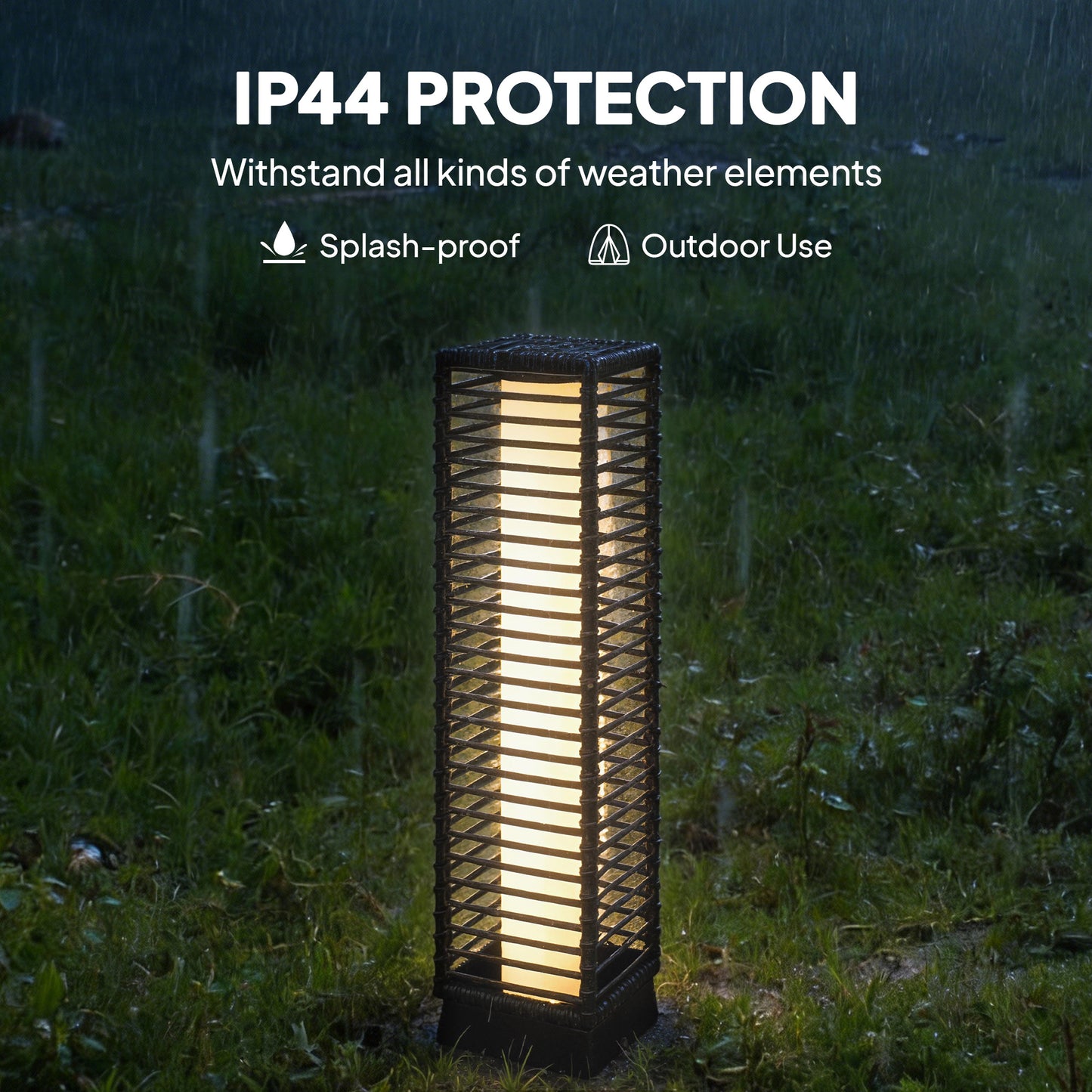 Garden Rattan Lamp, 68 cm Solar Rattan Floor Lamp, Solar Garden Light with Auto On/Off LEDs, IP44 Waterproof, Black