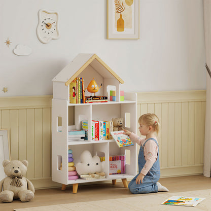 ZONEKIZ Three-Tier Toy Storage Shelf, Kids Bookcase, with Six Cubes, for Playroom, Bedroom - White