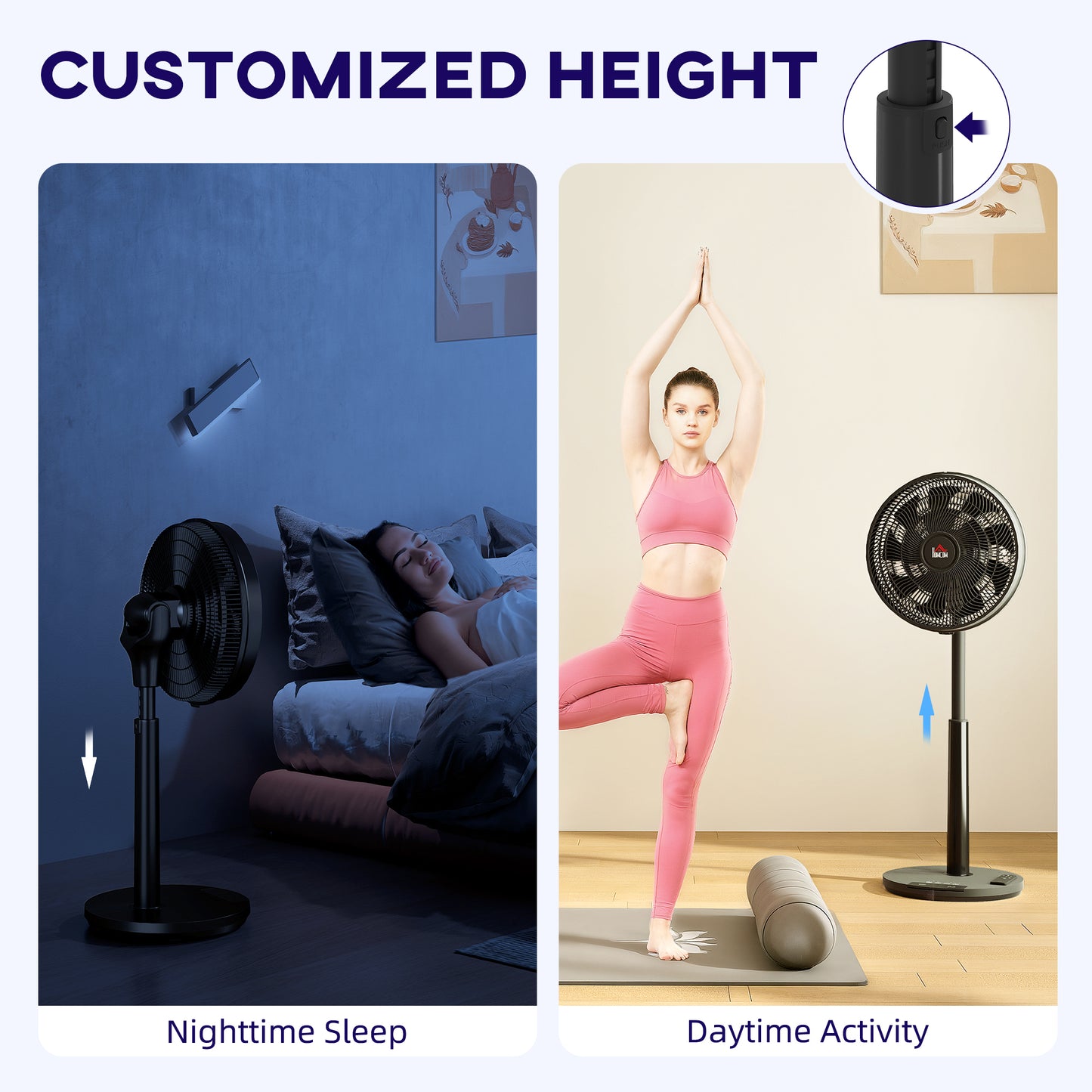 Pedestal Fan with Oscillating, Tilt, Adjustable Height, Black