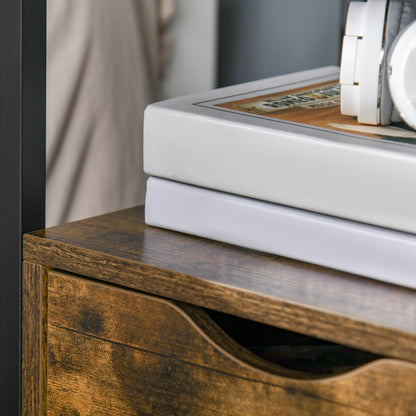 Industrial Side Table with Drawer, Sofa Table, Bedside Cabinet with Storage Shelf, Slim Nightstand for Living Room, Bedroom